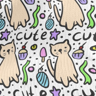 Hand Drawn Cat And Cake Stretch Jersey