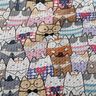 Cute Cartoon Cat Birdseye Piqué