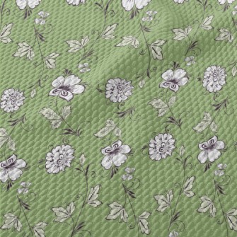 Pretty Flowers And Leaves Birdseye Piqué