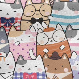 Cute Cartoon Cat Jersey Backed Fleece