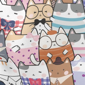 Cute Cartoon Cat Lightweight Cotton Poplin