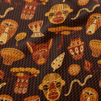 African Characteristic Masks Birdseye Piqué