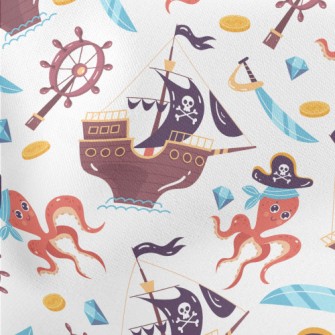 Captain Octopus Pirate Ship Lightweight Cotton Poplin