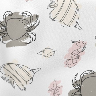 Doodle Sea Creatures Lightweight Cotton Poplin