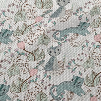 Hand Painted Textured Cat Flow Birdseye Piqué