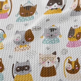 Modern Cute Cat Birdseye Piqué