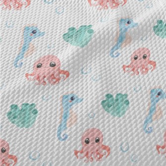 Cute Octopus, Seahorse And Cor Birdseye Piqué