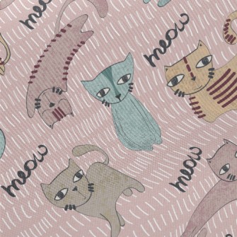 Hand Drawn Brush Cat Twill