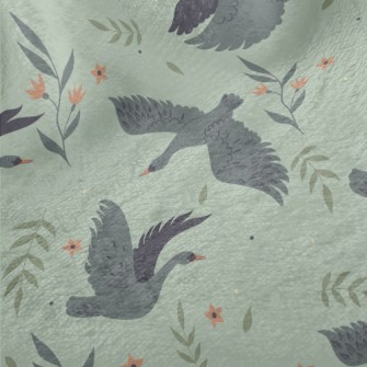 Gray And Black Elegant Swan Minky