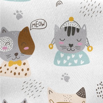 Modern Cute Cat Jersey Backed Fleece