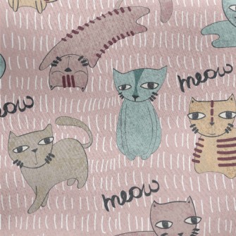 Hand Drawn Brush Cat Jersey Backed Fleece