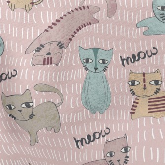 Hand Drawn Brush Cat Lightweight Cotton Poplin