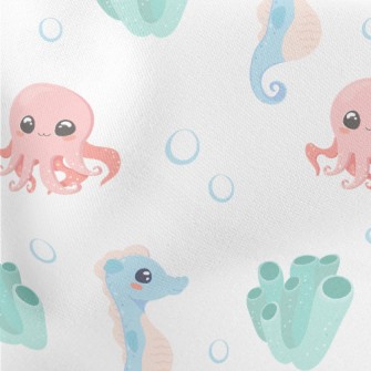 Cute Octopus, Seahorse And Cor Lightweight Cotton Poplin