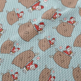 Christmas Cat And Elk Birdseye Piqué