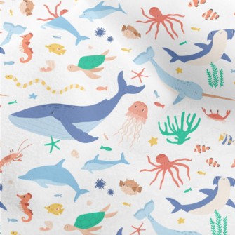 Cute Different Marine Creature Micro Fleece