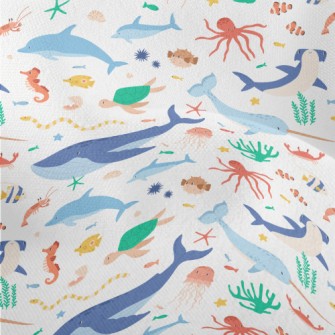 Cute Different Marine Creature Lightweight Performance Linen