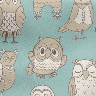Various Cute Owls Jersey Backed Fleece