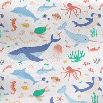 Cute Different Marine Creature Jersey Backed Fleece