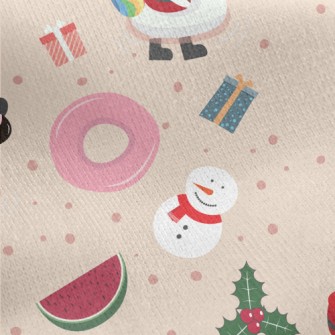 Children Santa Claus And Snowm Jersey Backed Fleece