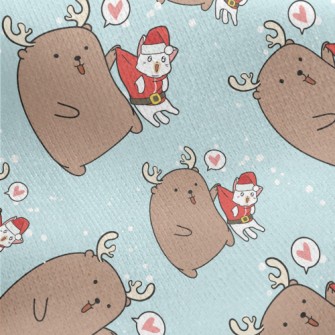 Christmas Cat And Elk Jersey Backed Fleece