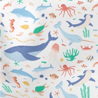 Cute Different Marine Creature Lightweight Cotton Poplin