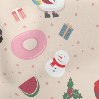 Children Santa Claus And Snowm Lightweight Cotton Poplin