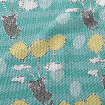Little Gray Cat Loves Balloons Birdseye Piqué