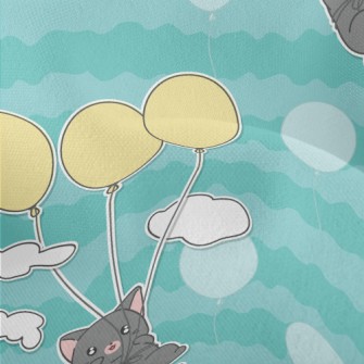 Little Gray Cat Loves Balloons Lightweight Performance Linen