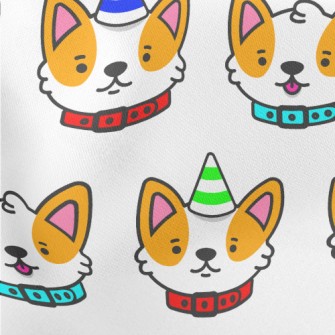 Corgi Wearing Birthday Hat Lightweight Cotton Poplin