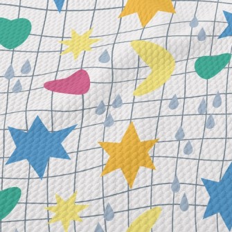 Cute Sun Starry Sky Doodle Birdseye Piqué