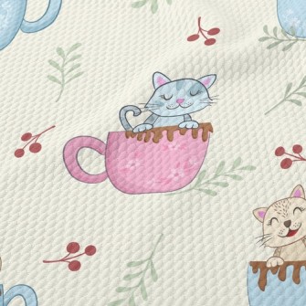 Cute Cup Cat Birdseye Piqué