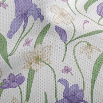 Violet White Flowers Athletic Mesh Flat Back