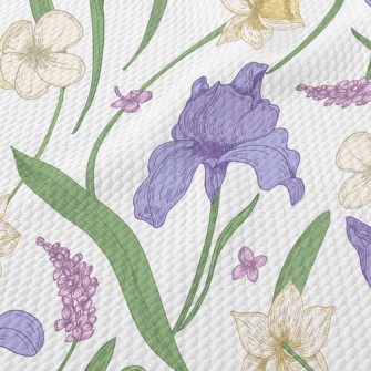 Violet White Flowers Birdseye Piqué