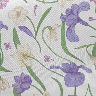 Violet White Flowers Twill