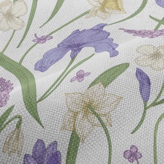 Violet White Flowers Performance Linen