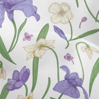 Violet White Flowers Lightweight Performance Linen
