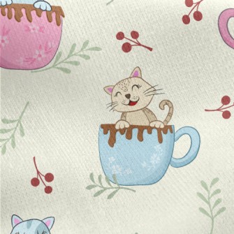 Cute Cup Cat Jersey Backed Fleece