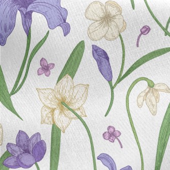 Violet White Flowers Jersey Backed Fleece