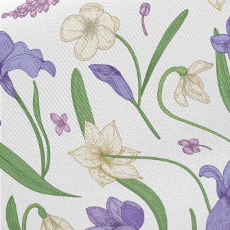 Violet White Flowers Midweight Cotton Poplin
