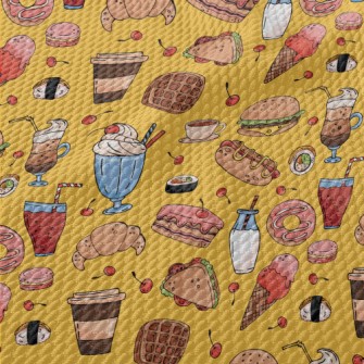 Hand Drawn Delicious Dishes Birdseye Piqué