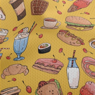 Hand Drawn Delicious Dishes Athletic Mesh Flat Back