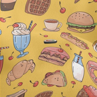 Hand Drawn Delicious Dishes Lightweight Performance Linen