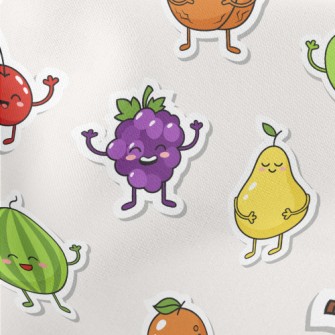 Happy Fruit Stickers Lightweight Cotton Poplin