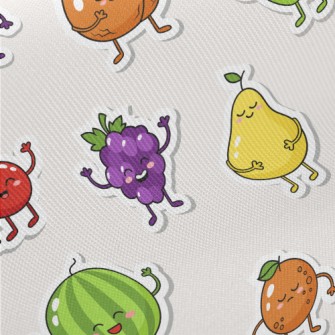 Happy Fruit Stickers Midweight Cotton Poplin