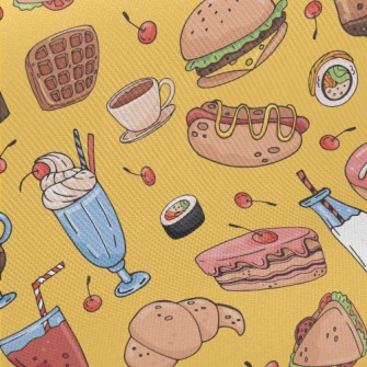 Hand Drawn Delicious Dishes Midweight Cotton Poplin