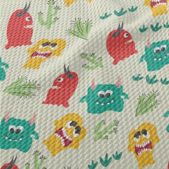 Cute Colorful Little Monster Birdseye Piqué