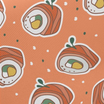 Sticker Of A Cartoon Sushi Rol Midweight Cotton Poplin
