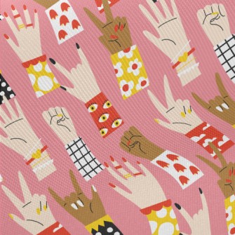Various Hand Gesture Patterns Midweight Cotton Poplin