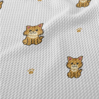 Cute Cartoon Cat Birdseye Piqué