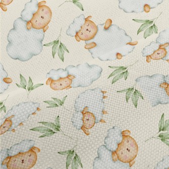 Watercolor Sheep And Green Lea Performance Linen